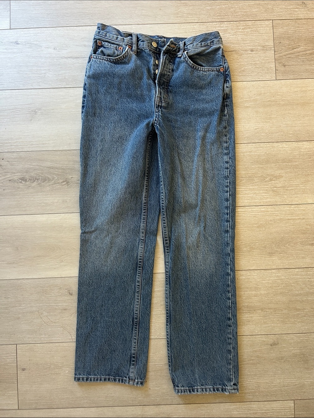Topshop Rigid Button Fly Jeans Light Wash Denim W26 L30